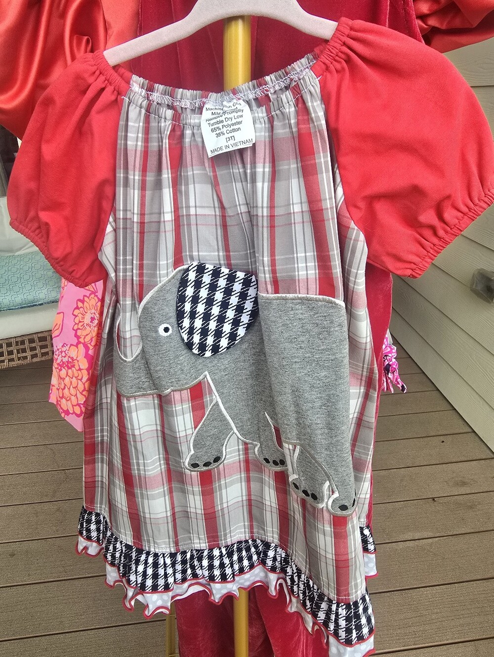 Girls Red Plaid Elephant Appliqué Dress Alabama fan dress 3t
